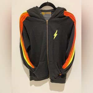 Aviator Nation 4 Stripe Zip-Up Hoodie in Black/Neon